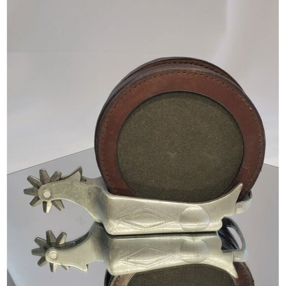 Malboro Miles Leather Cork Coaster & Metal Spur Holder Western Set 2003 - Picture 2 of 9